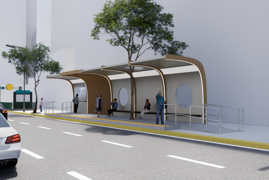 Ejemplo de una estación sostenible modular ENSAMBLE integrada en el entorno, fomentando la movilidad urbana en Buenos Aires.